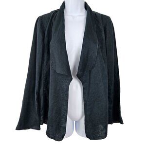 J. Jill Black 100% Linen Open Front Blazer Jacket M Petite Lightweight Soft